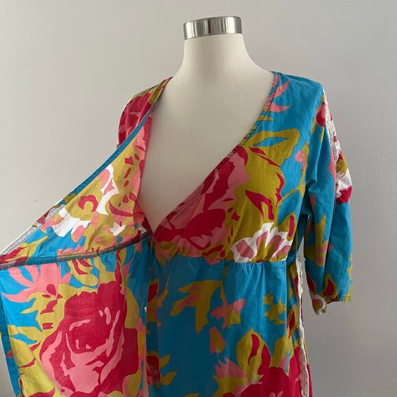 Anthropologie Porridge Floral Wrap Dress Women's M Colorful Tropical Resortwear - Picture 10 of 15